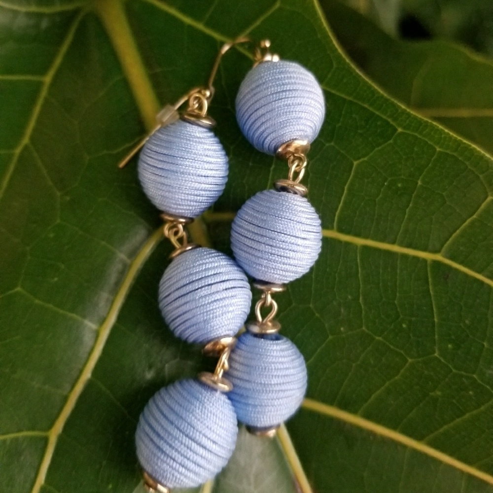 Pale blue periwinkle triple drop earrings